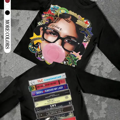 Unisex Book Print Long Sleeve T-Shirt Top, Casual Fashion Comfortable Simple Pure Color, H Type Graphic Tee for All Seasons