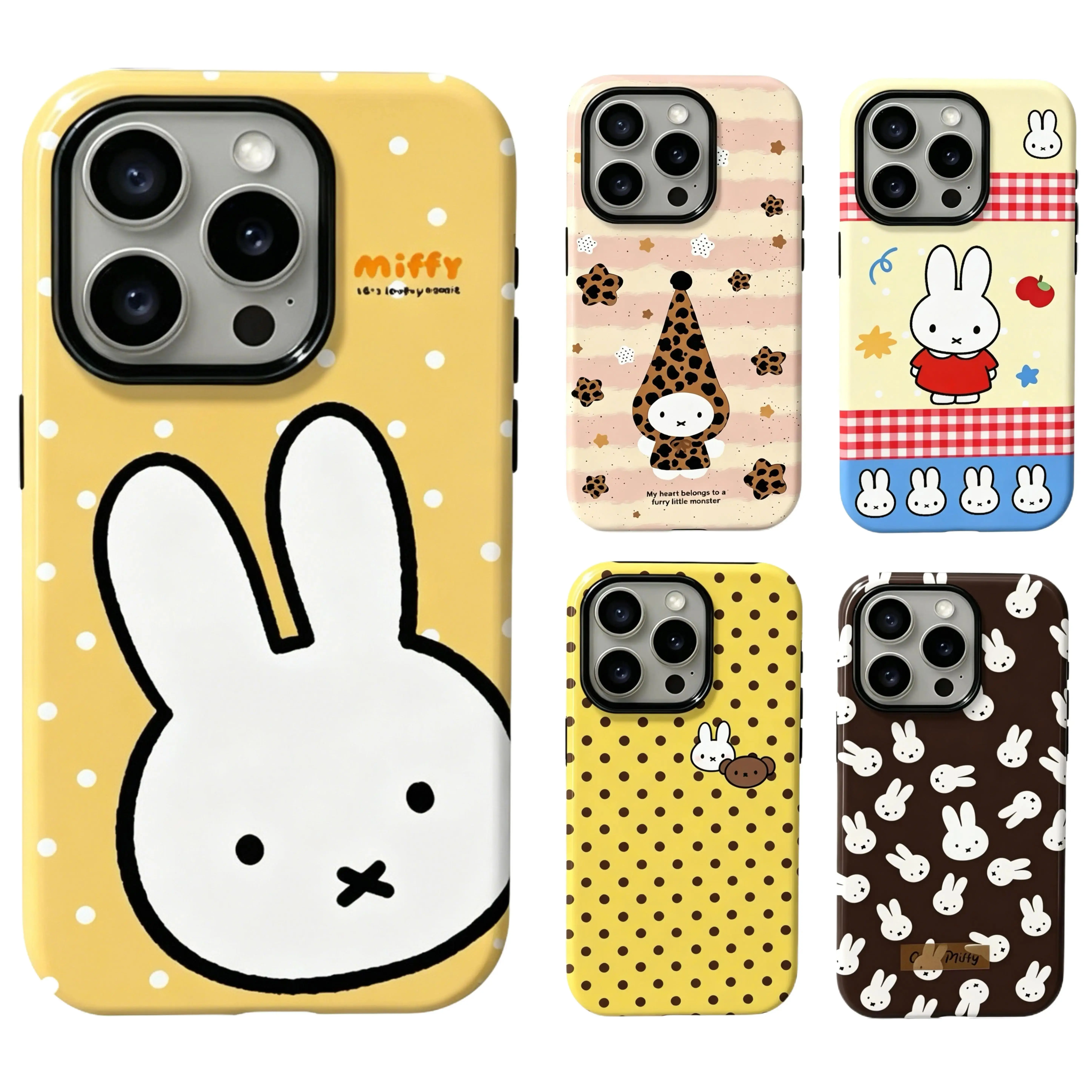 Kawaii Miffy Yellow Series Shell Girl Smartphone Casing, Transparent Soft TPU Protective Cellphone Cover with Touch Spring, Cute Gift for Fans, Accessories for iPhone 17 ProMax/17 Air/16-11 Plus Pro & Samsung S26-S22 EDGE Plus Ultra FE Devices
