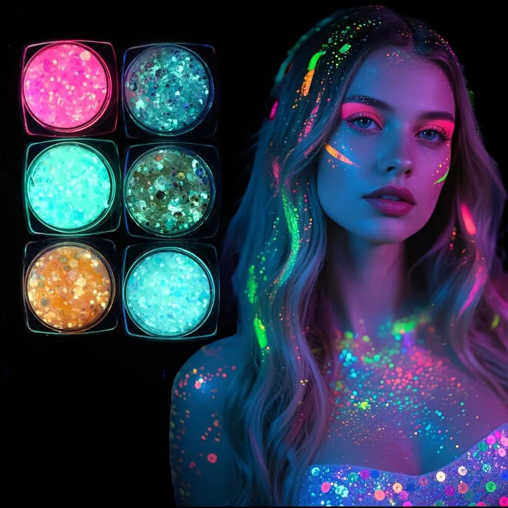 12pcs Water-Based Glow-in-the-Dark Glitter Gel Sequins Multi-Pack - Blacklight Glow Photobooth Props for Halloween Gatherings, Costume Events, Birthdays, Anniversaries, Easter Decorations