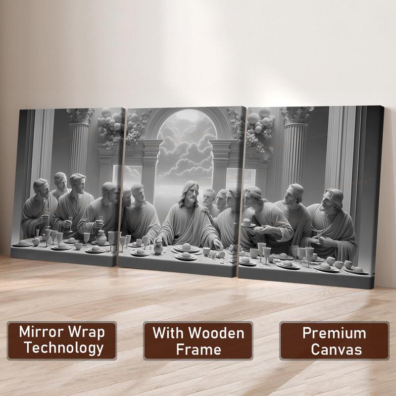 3-Piece Wooden Framed Canvas Art Set, & Last Supper Religious Theme Poster, Modern Home Decor Wall Art, High-Definition Print