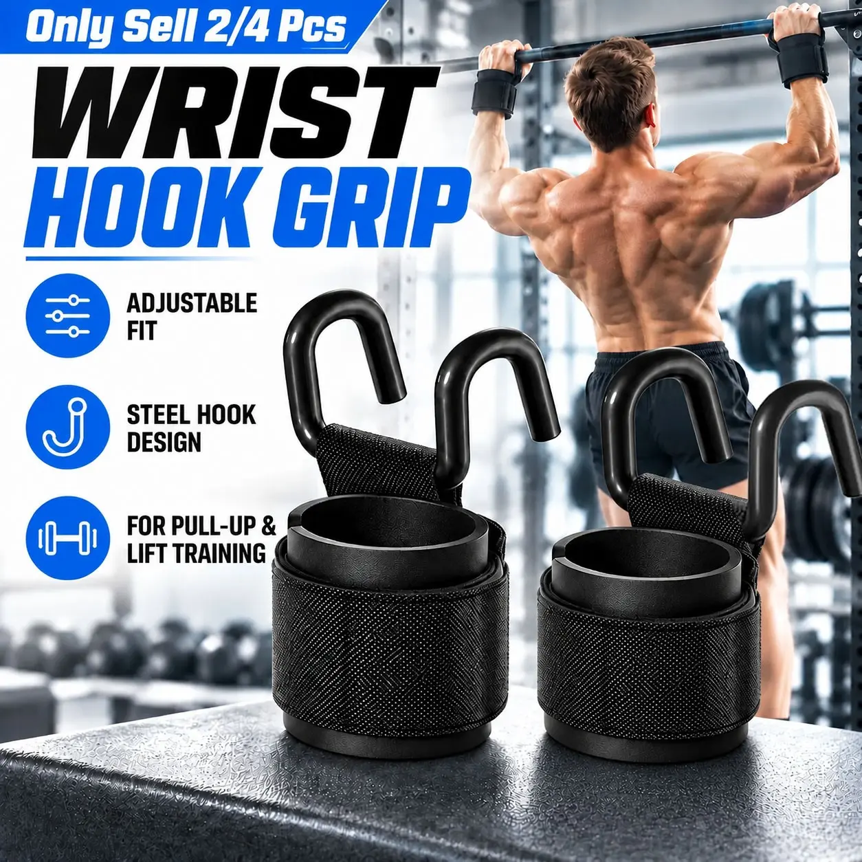 Wrist Support Hook Grip Hook Trainer, Weight Lifting Straps, Back Relief Hanging Hooks, Multifunctional Pull up Assistance Tool, Adjustable Hooks for Men Women, for Deadlifts, Pull-Ups, Power Lifting Workouts