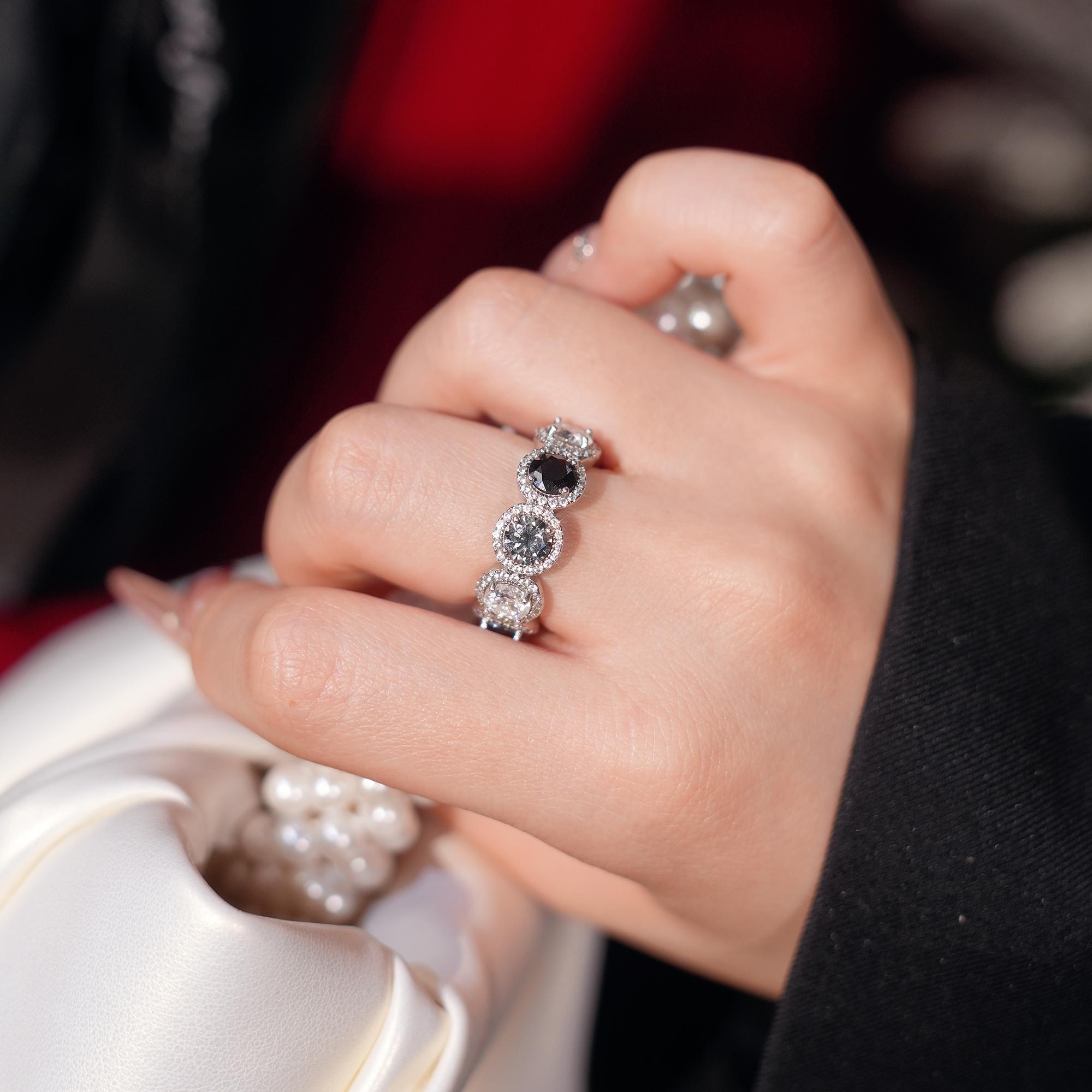 【#416 Popular Eternity Band】5ct Round Halo Eternity Band vvs Synthetic Moissanite Rings in 925 Sterling Silver SpringStatements