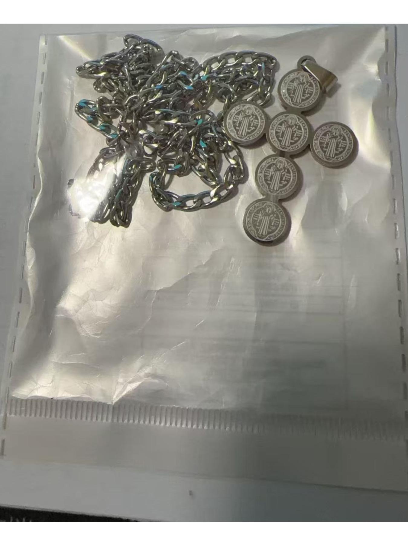 Vintage Cross Engraved Coin Pendant Necklace, Grunge Streetwear Titanium Steel Chain, Non-Tarnish Edgy Jewelry