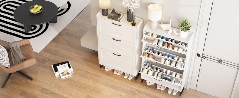 Vabches Large Shoe Storage Cabinet with 6 Flip Drawers, Freestanding Shoe Organizer with Metal Handles for Entryway