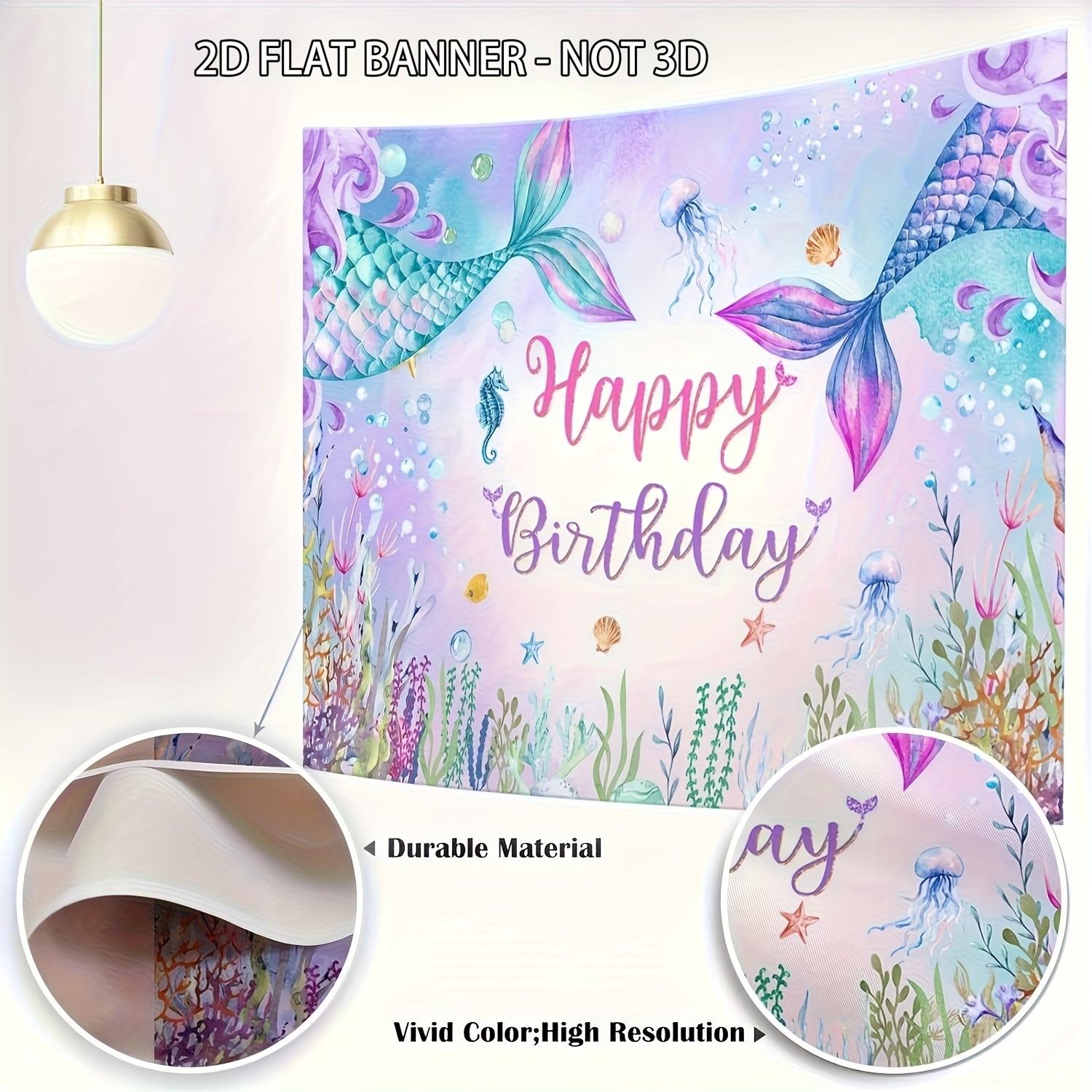 Mermaid Birthday Backdrop, Under the Sea Theme Decorations, Perfect for Girls' Birthdays & Parties, Vibrant Colors Design