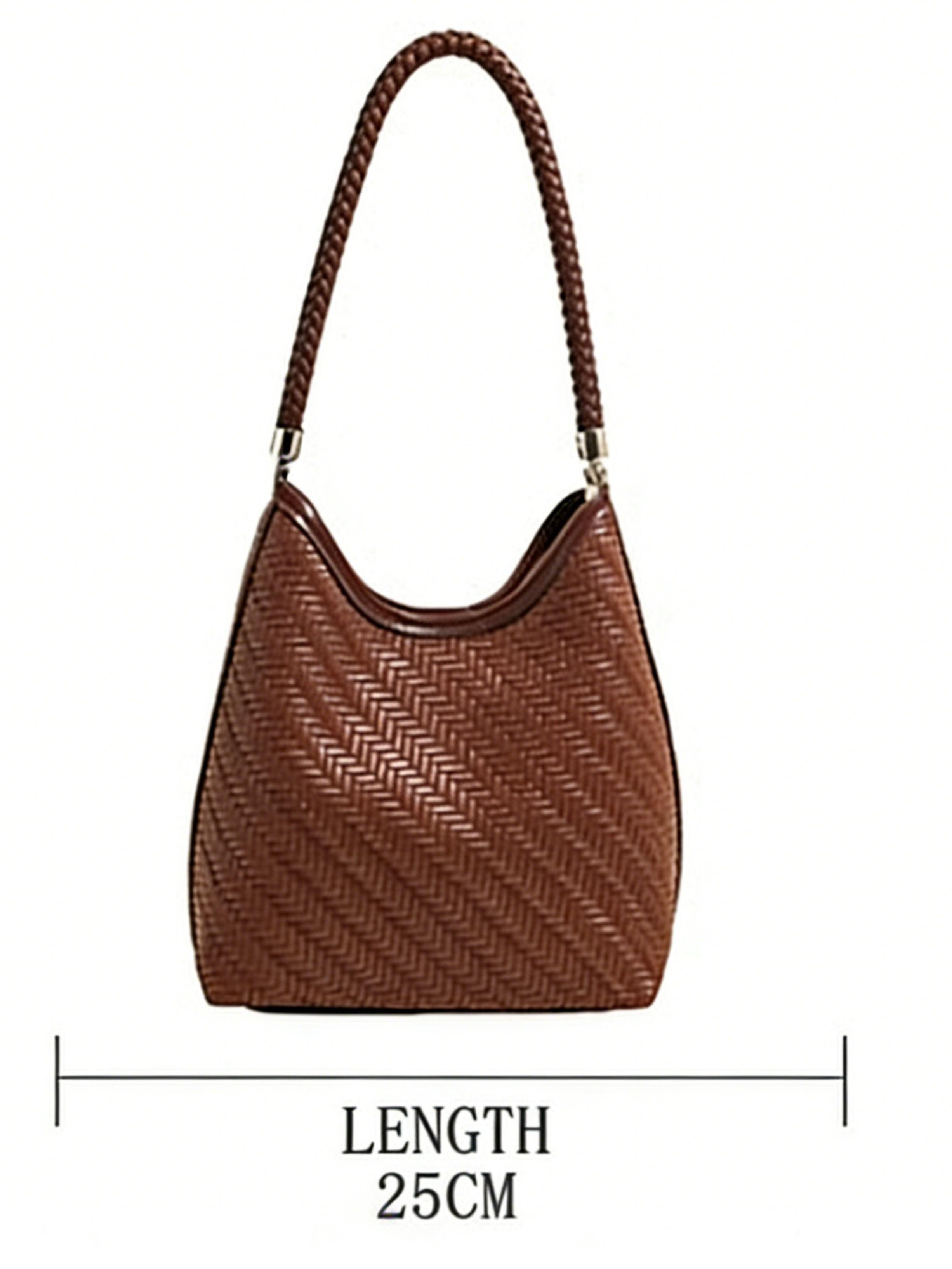 New Minimalist Woven Bucket Bag, Large Capacity Casual Lazy Style Shoulder Tote, Trendy Fashion Accessory for Everyday Use