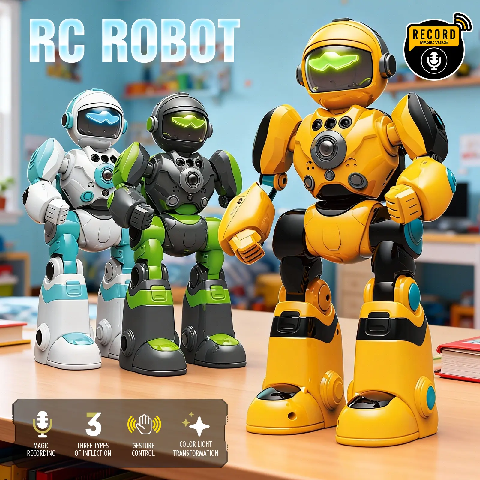Remote control robot with gesture sensing control, singing, dancing, flexible and movable recording, AI voice changing, children's and boys' electric toys, birthday and holiday gifts