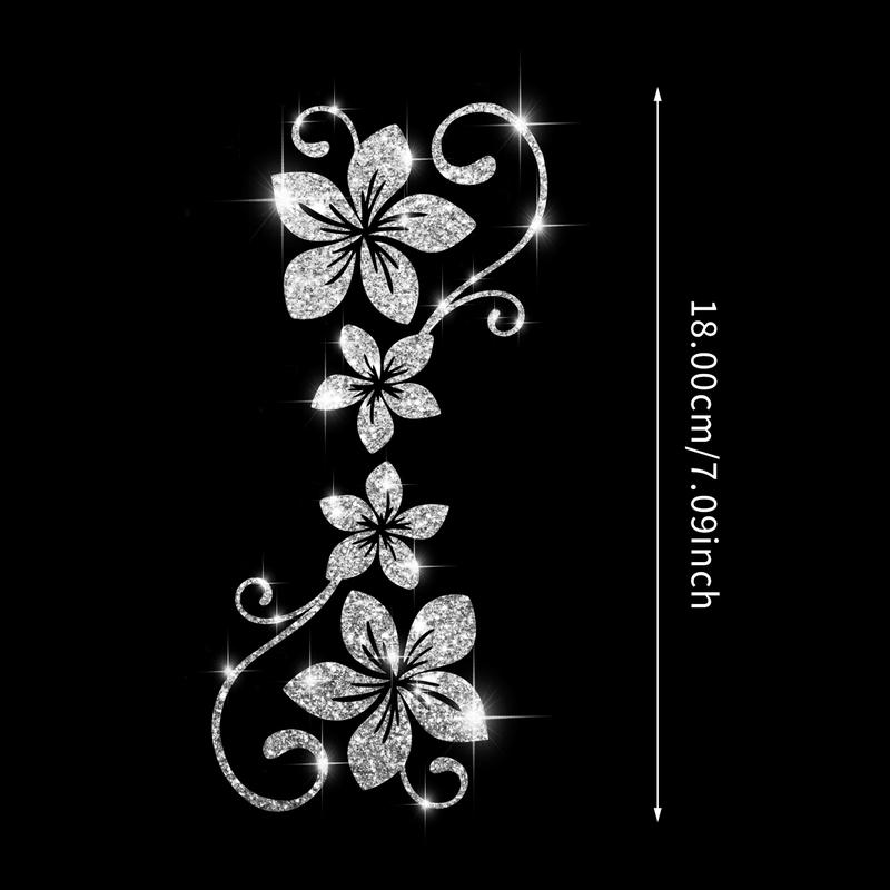 Four Vine Flower Car Sticker, Shiny Plant Floral Pattern, Self-Adhesive No Residue, Easy Installation for Cars Trucks Motorcycles Windows Laptops, Universal Car Sticker