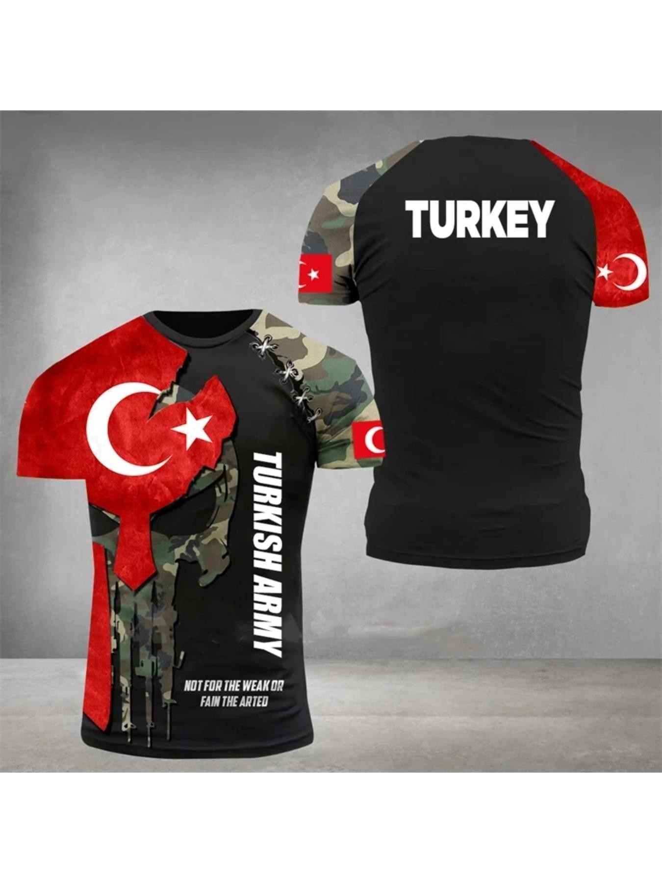 Turkey Flag Men's T-shirts Forest Camouflage Print Clothing Ropa Hombre Summer O-neck Oversized Fashion Short Sleeve Male Tops