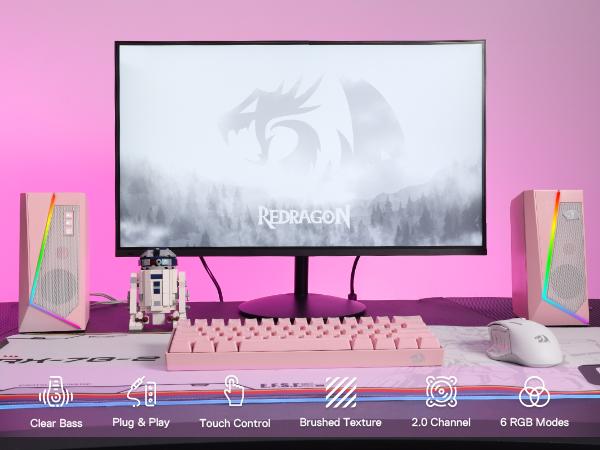 Redragon GS520 RGB Desktop Speakers, 2.0 Channel PC Computer Stereo Speaker with 6 Colorful LED Modes, Enhanced Sound and Easy-Access Volume Control, USB Powered w/ 3.5mm Cable