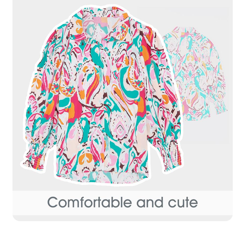 EVALESS Women's Casual Paisley Graphic Floral Print Springtok Shirts Tops V Neck Lantern Long Sleeve Loose Fitted Blouses 2026 Womenswear Trendy Outfits