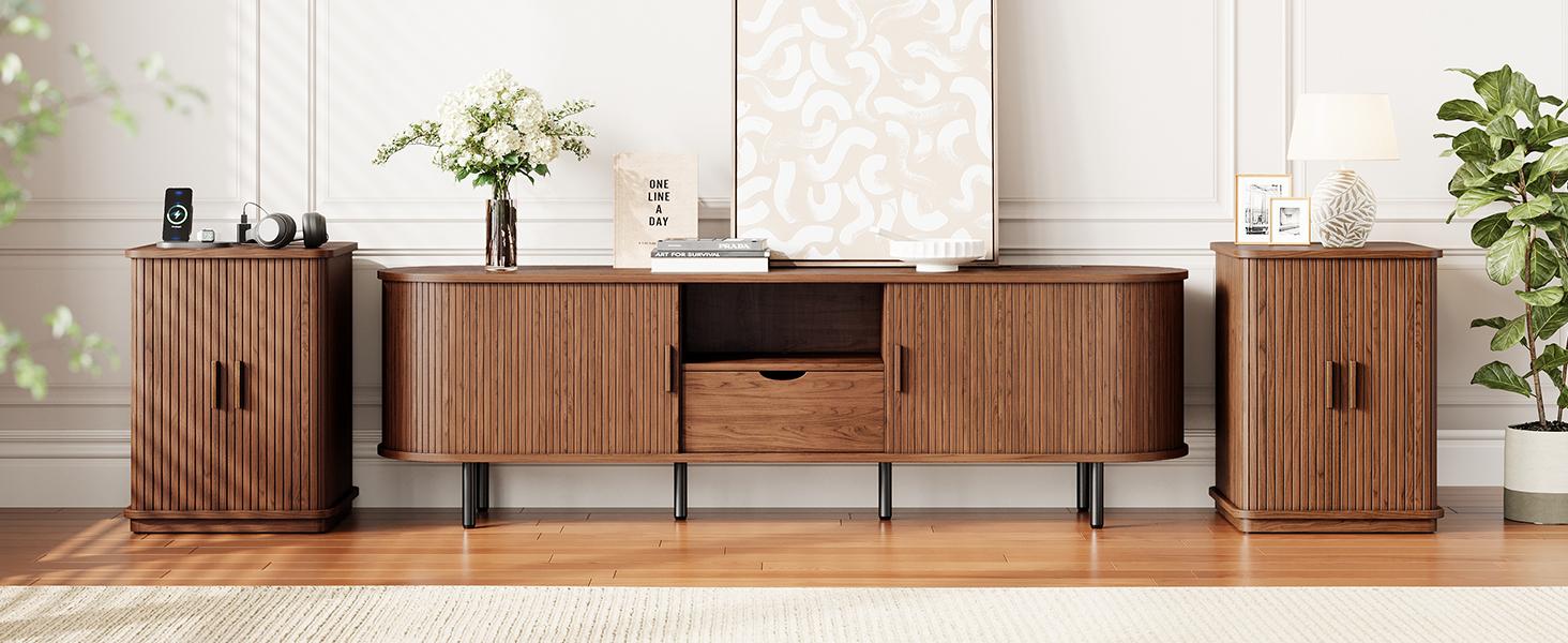 【Sliding Door Design】ONBRILL Square End Table with Storage & Charging Station, Fluted Accent Side Table with Sliding Door & Sturdy Pedestal, Mid-Century Modern Nightstand for Small Space, Living Room Furniture 【Sliding Door Design】ONBRILL Square End Table with Storage & Charging Station, Fluted Accent Side Table with Sliding Door & Sturdy Pedestal, Mid-Century Modern Nightstand for Small Space, Living Room Furniture