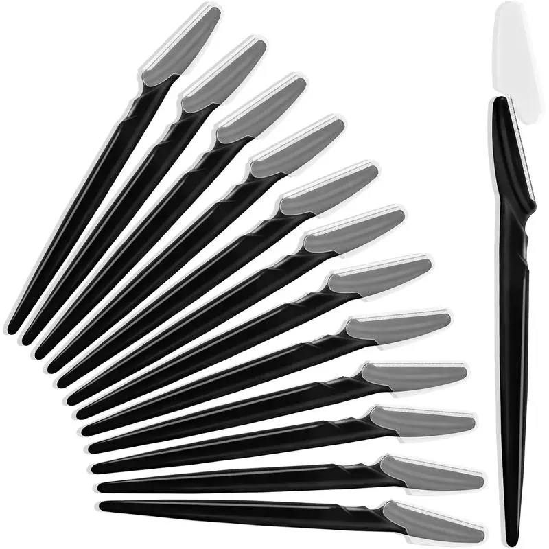 12 Pcs Eyebrow Razors, Face Razors Multipurpose, Exfoliating Dermaplaning Tools, Eyebrow Trimmers Shaver with Protective Cover, Facial Hair Removal for Women Men Body Use (Black)