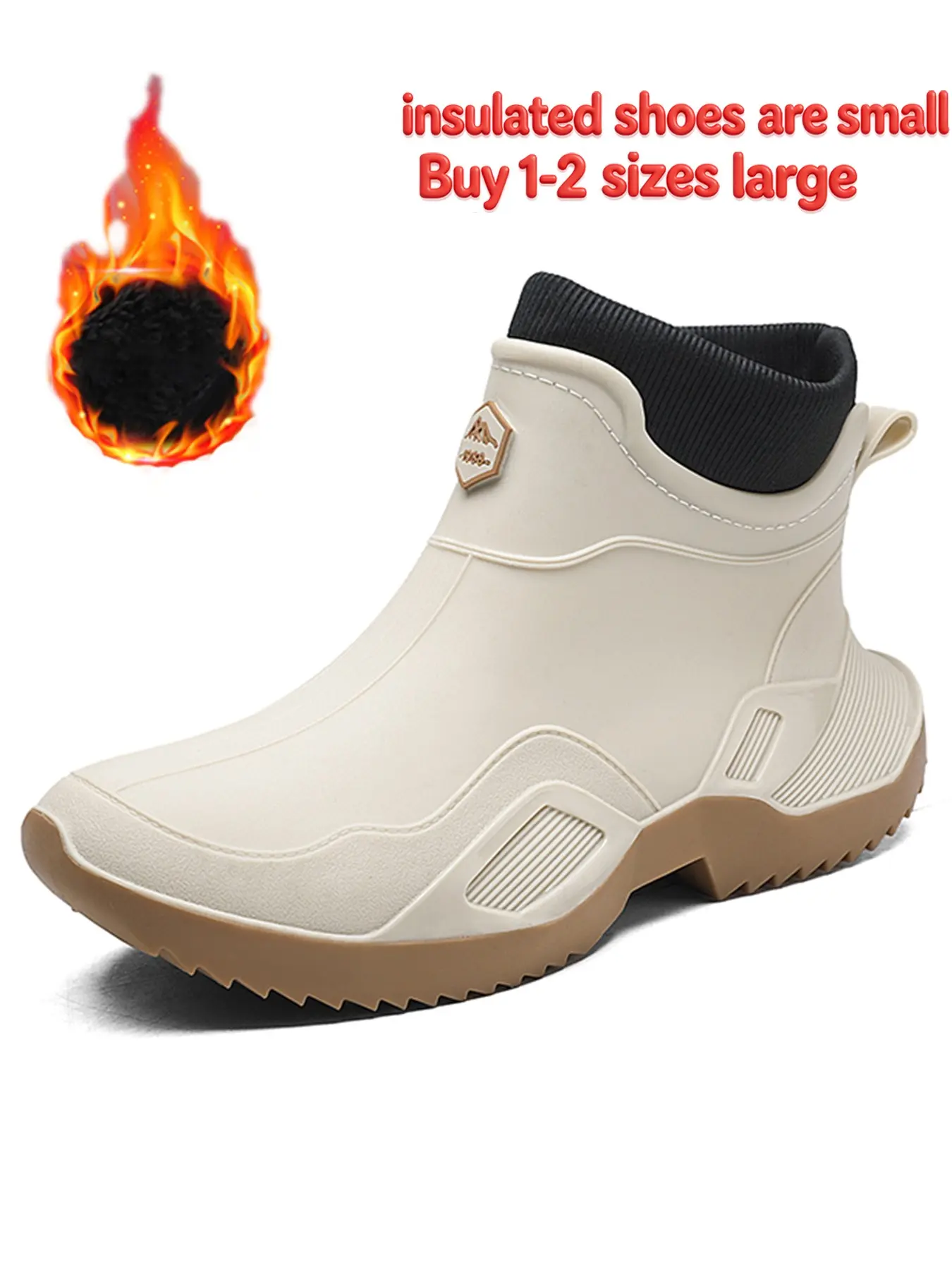 Men's Valentine's Day Waterproof Non-Slip Short Rain Boots, Durable Winter Outdoor Shoes for Work and Fishing, Fashionable Warm Slip-On, Waterproof Deck Boots