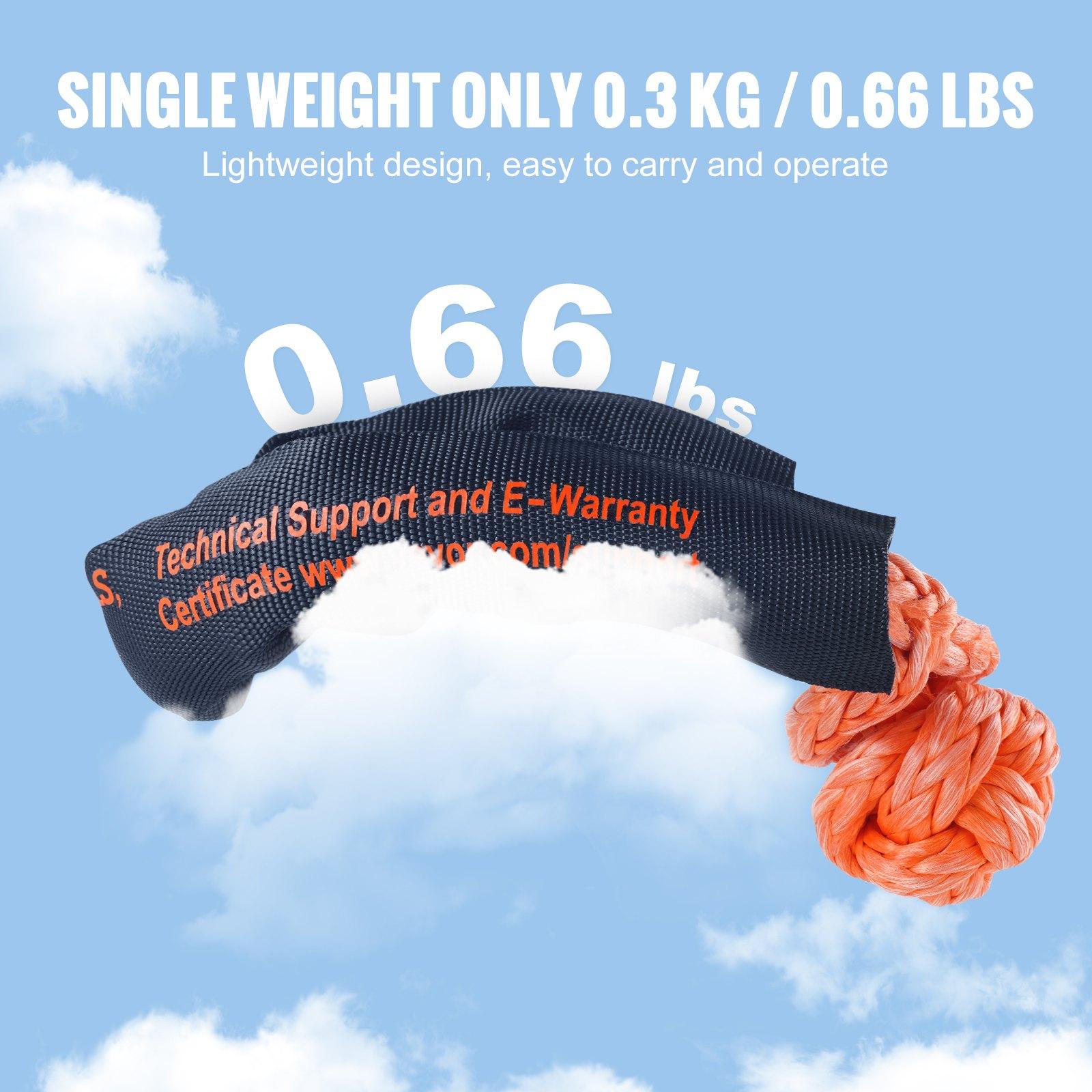 VEVOR Synthetic Soft Shackle, 1/2x 22 (2 Pack) 44092 lbs (20 Ton) Breaking Strength Recovery Tow Shackles with Extra 2 Sleeves Storage Bag for UTV, ATV, Trucks, Jeep, Off-Road Vehicles, Orange