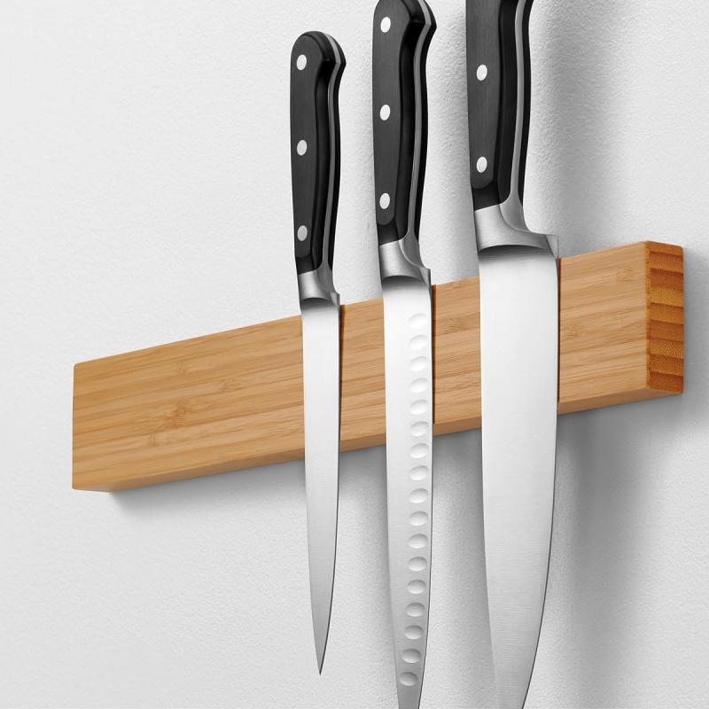 16" Magnetic Knife Holder for Wall, No-Drill Bamboo Knife Magnetic Strip, Extra strong Knife Holder, Self Adhesive Tape
