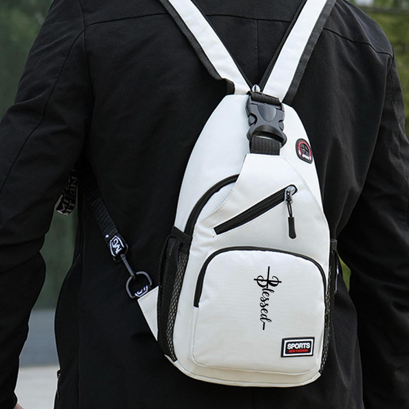 "Blessed" Cross Print Sling Backpack, Unisex Small Casual Chest Bag, Portable Crossbody Rucksack for Daily Use, Gift for Trendsetters, Budget-Friendly
