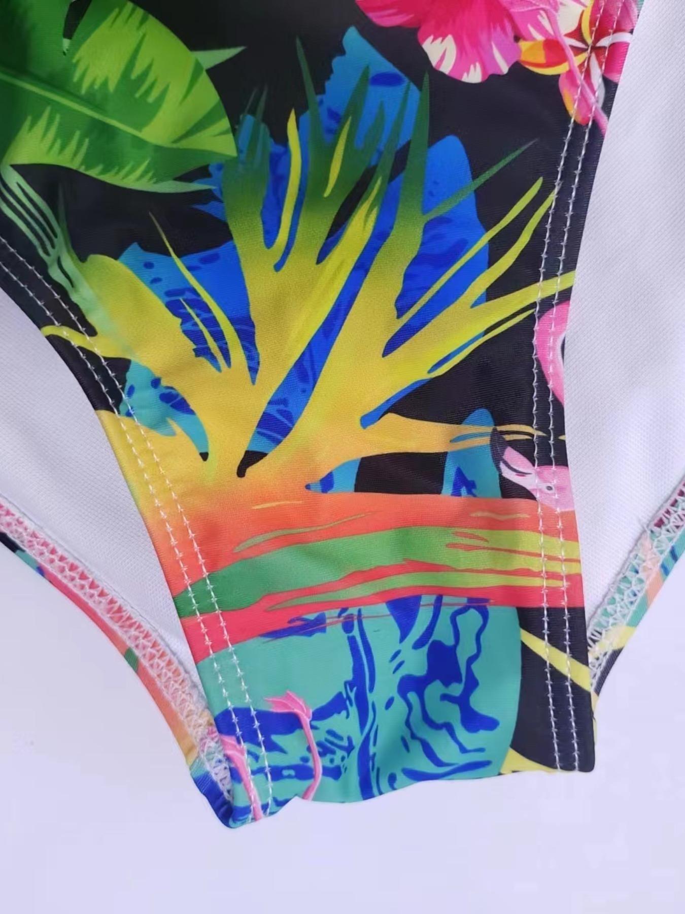 New European Style Plus Size Women's Colorblock Print Cutout Cross Back Tie Summer Swimwear Swimsuit, Sexy Backless Slim Fit One-Piece Swimsuit for Beach Pool Vacation