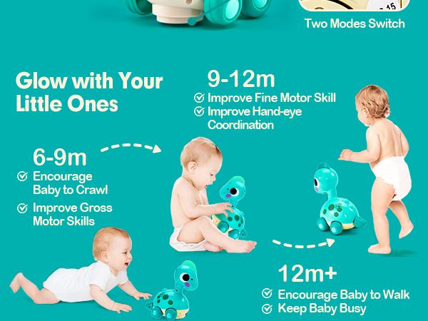 Crawling Dinosaur Toy Touch & Go Musical Light Infant Dino Crawling Toys Baby Toys 6-12 Months Tummy Time Toy 0-6 Month for 1 Year Old Boy Girl Brithday Gift