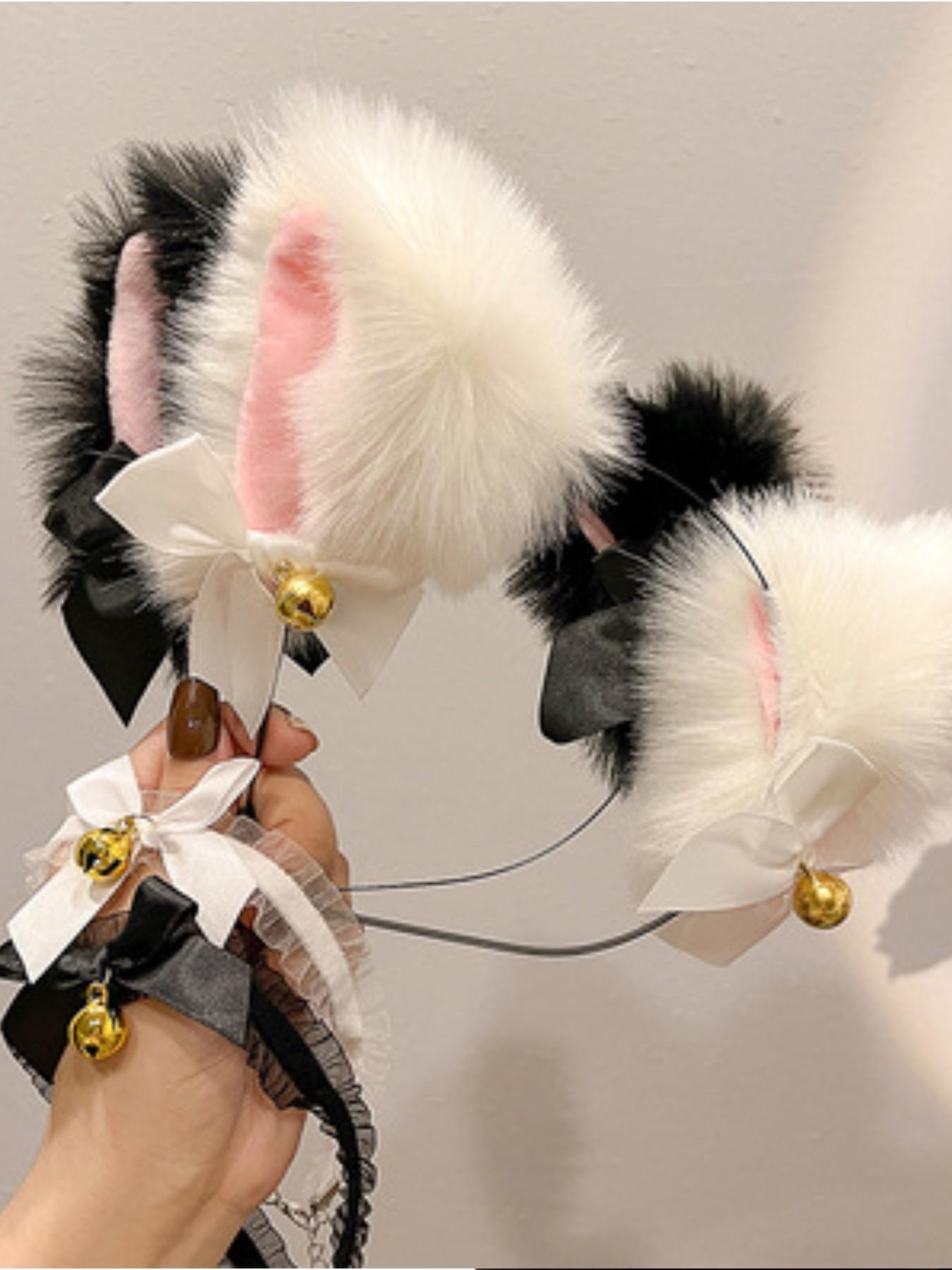 4-Piece Floral Cat Costume Set for Women, Includes Headband, Necklace, Gloves, Tail, Perfect for Halloween, Christmas, Cosplay, Performance