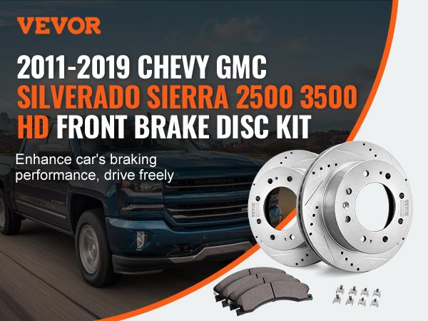 VEVOR Front Brake Kit Compatible with 2011-2019 Chevy Silverado GMC Sierra 2500 3500 HD, Drilled and Slotted Brake Rotors Ceramic Brake Pads Replacement Kit, 14 Front Rotors