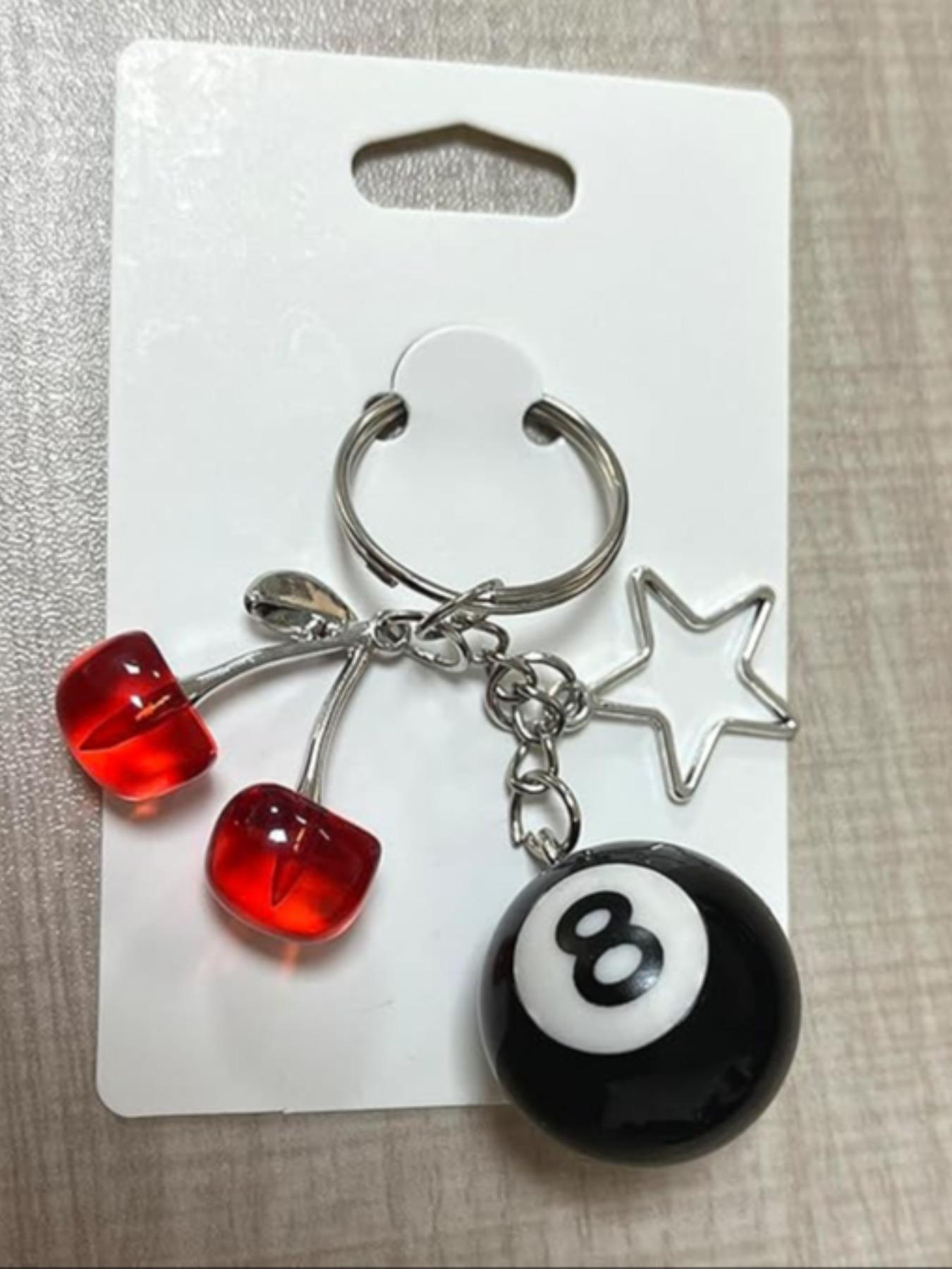 Cherry & Star & Billiards Design Keychain, Cute Beaded Keychain for Women & Men, Stylish Keychain, Fashion Accessories for Daily Use, Trendy All-match & Exquisite Keychain for Birthday Gift