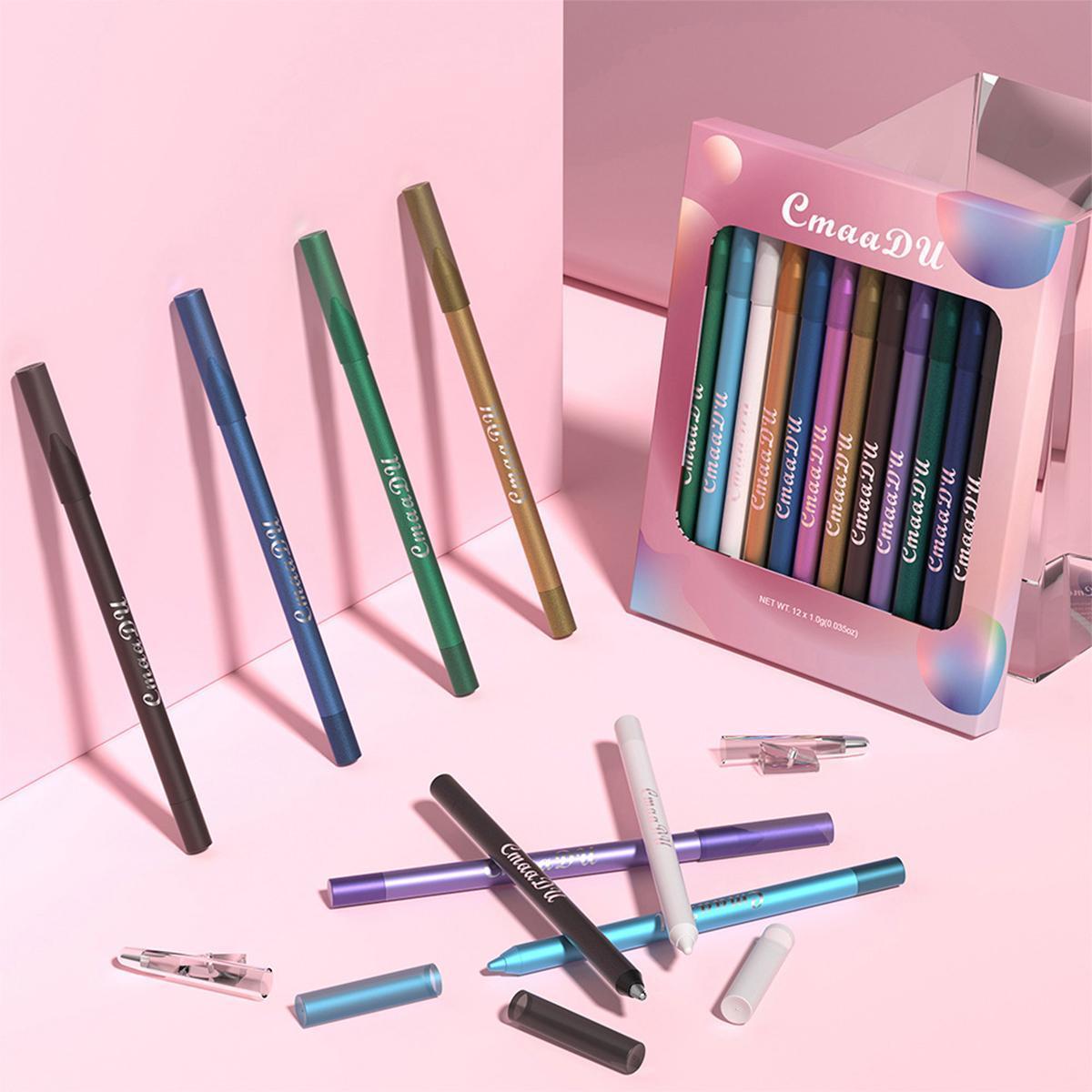 CmaaDu 12-Color Eyeliner and Lip Liner Set, 12-Piece Easy-Color Eyeliner Pencil Bundle, Multi-Use Lip and Eye Makeup Tool for Women and Girls