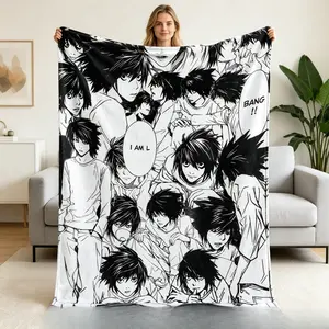 Death Note L Manga Plush Fleece Blanket, Soft Warm Anime Cozy Throw for Bedroom Living Room Sofa Decor, Teen Fan Gift for Adults and Children, kid Birthday Christmas Holiday Gift