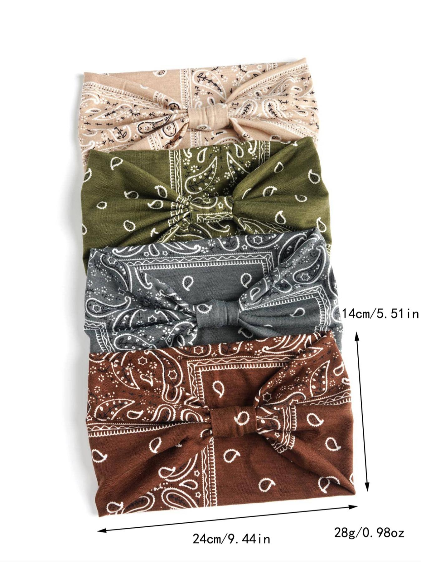 4pcs Paisley Pattern Knot Design Hair Band, Boho Wide Elastic Hair Band for Gym Workout, Hair Accessories for Yoga Wear, Knotted Headband