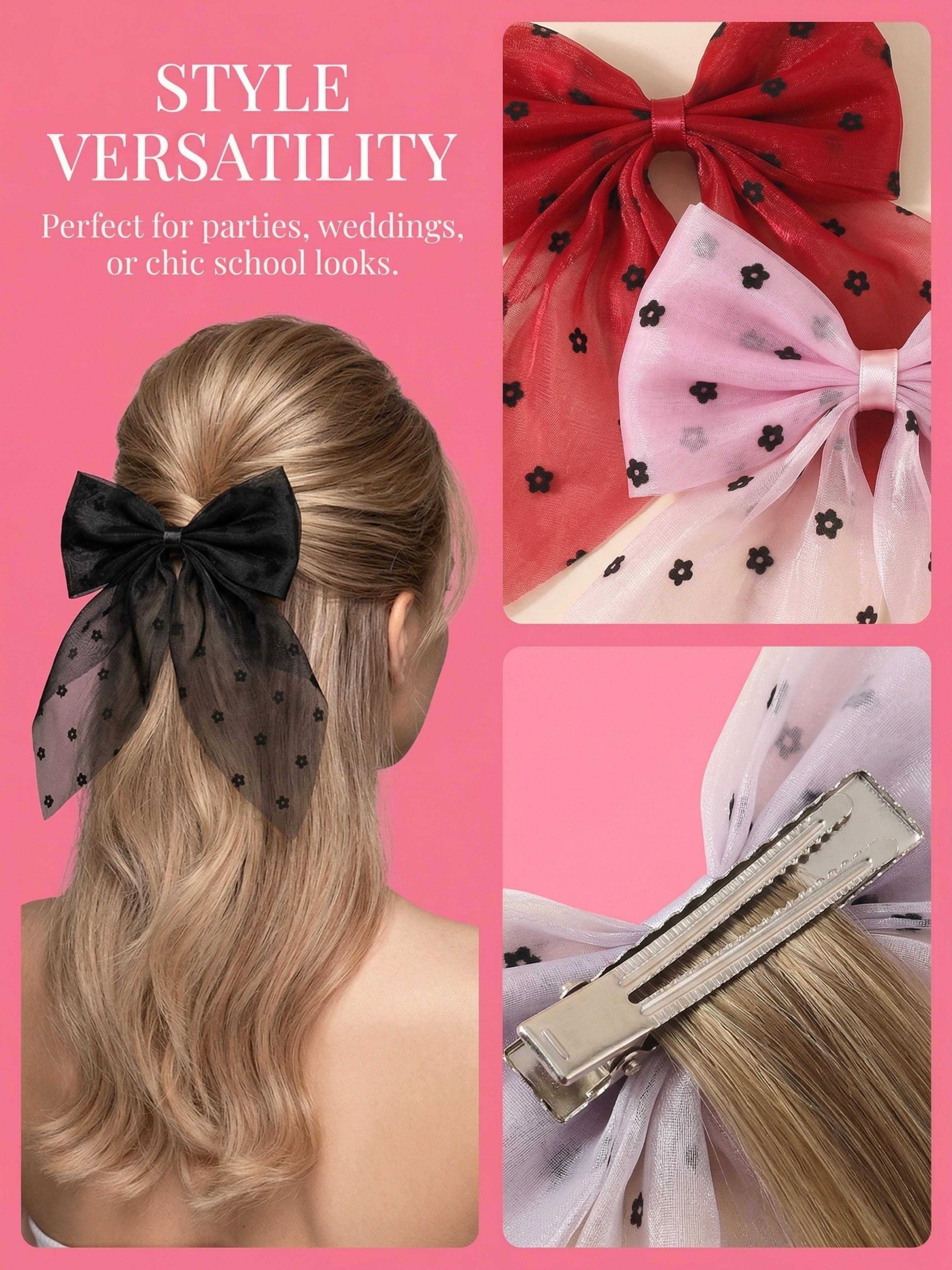6/12/24/50pcs - Polka Dot Organza Bow Hairpins Set, Lace Silk Bow Hairpins, Duckbill Clips, Women's Headwear Accessories, Suitable for fashion-conscious girls, for daily outfits, parties, weddings as bridesmaids, school looks, etc.