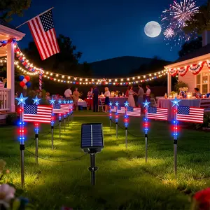 8 Pack Solar American Flag Lights Outdoor, 250th 4th of July Decorations, Auto On/Off 8 Modes IP65 Waterproof for Memorial Day Yard Garden