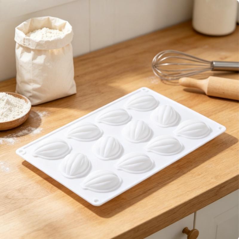1pc cocoa bean-shaped silicone cake mold, 12-cavity chocolate material aesthetic design, non-stick, smooth surface for easy demolding in a full row, suitable for handmade high-end chocolate, cakes, and handmade baking tools