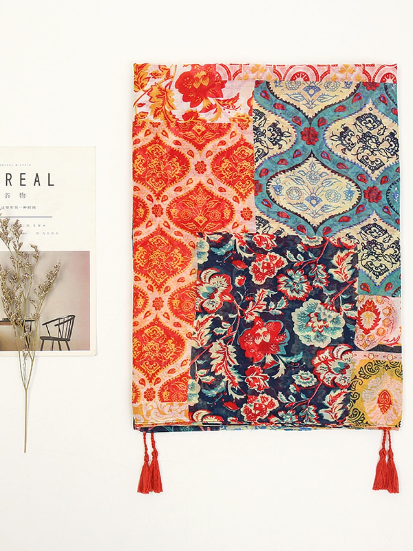 Women's Boho Peach Blossom Headscarf, Sun Protection Multicolor Scarf, Elegant Multi-Functional Shawl, Daily Wear, Pair with Robe or Dress