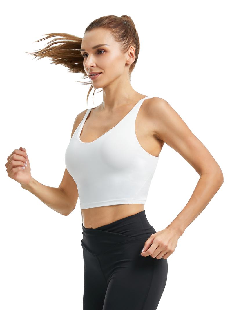 FireSwan Camisole Standppy Sports Bras for Women-Womens Yoga Workout Tops Longline Spaghetti Adjustable Removable Padded Wirefree Build in Casual Bra Seamless Wireless