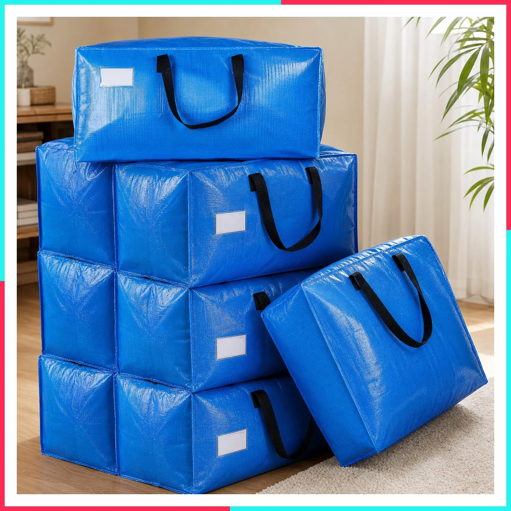 Heavy Duty Extra Large Moving Bags, Reusable Storage Totes, Plastic Moving Boxes, Packing & Moving Supplies, Cloth Containers (Set of 7)