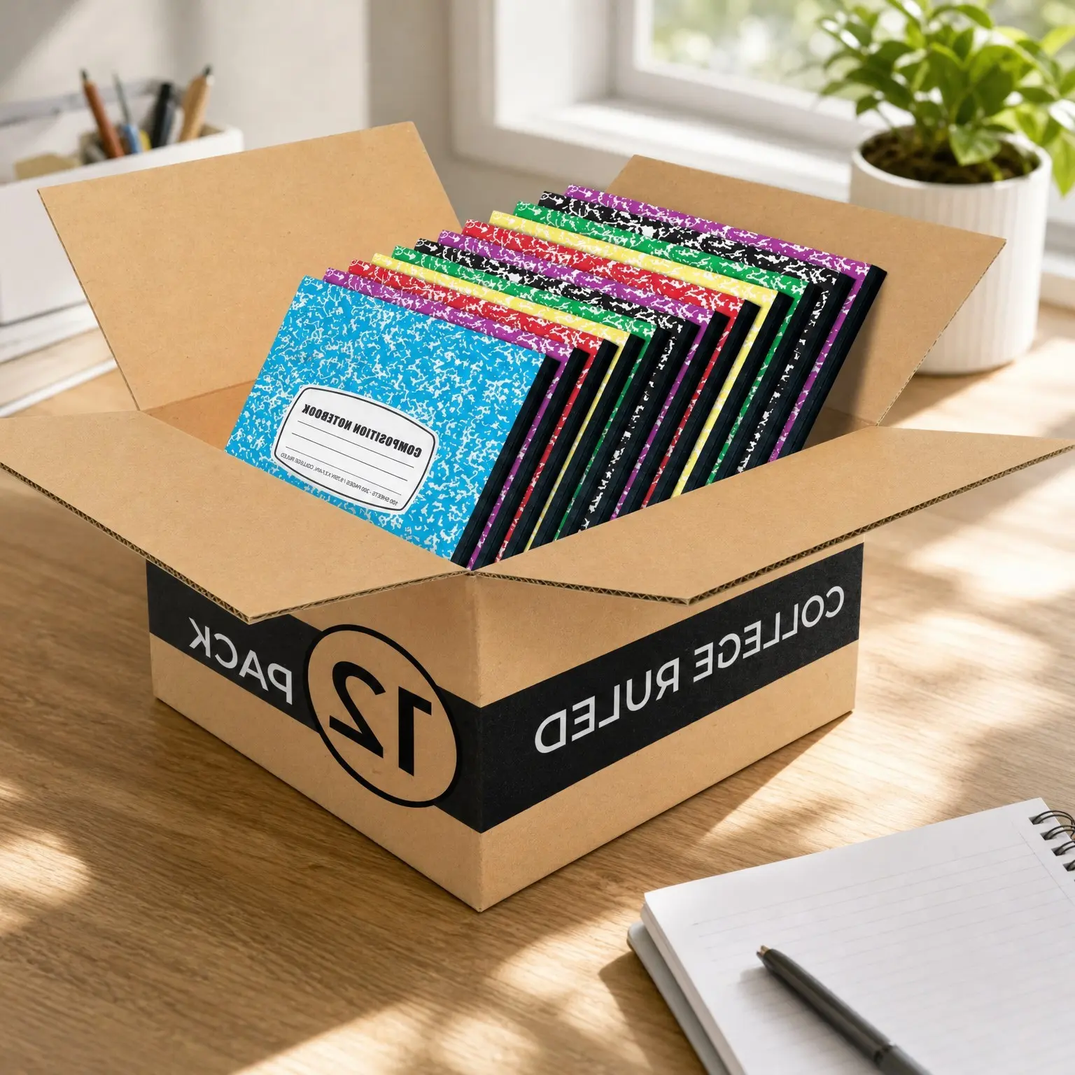 12 Pack Bulk Composition Notebooks, College Ruled, Assorted Colors, 200 Pages (100 Sheets), 9-3/4 x 7-1/2, Hard Cover, School & Office SuppliesGift