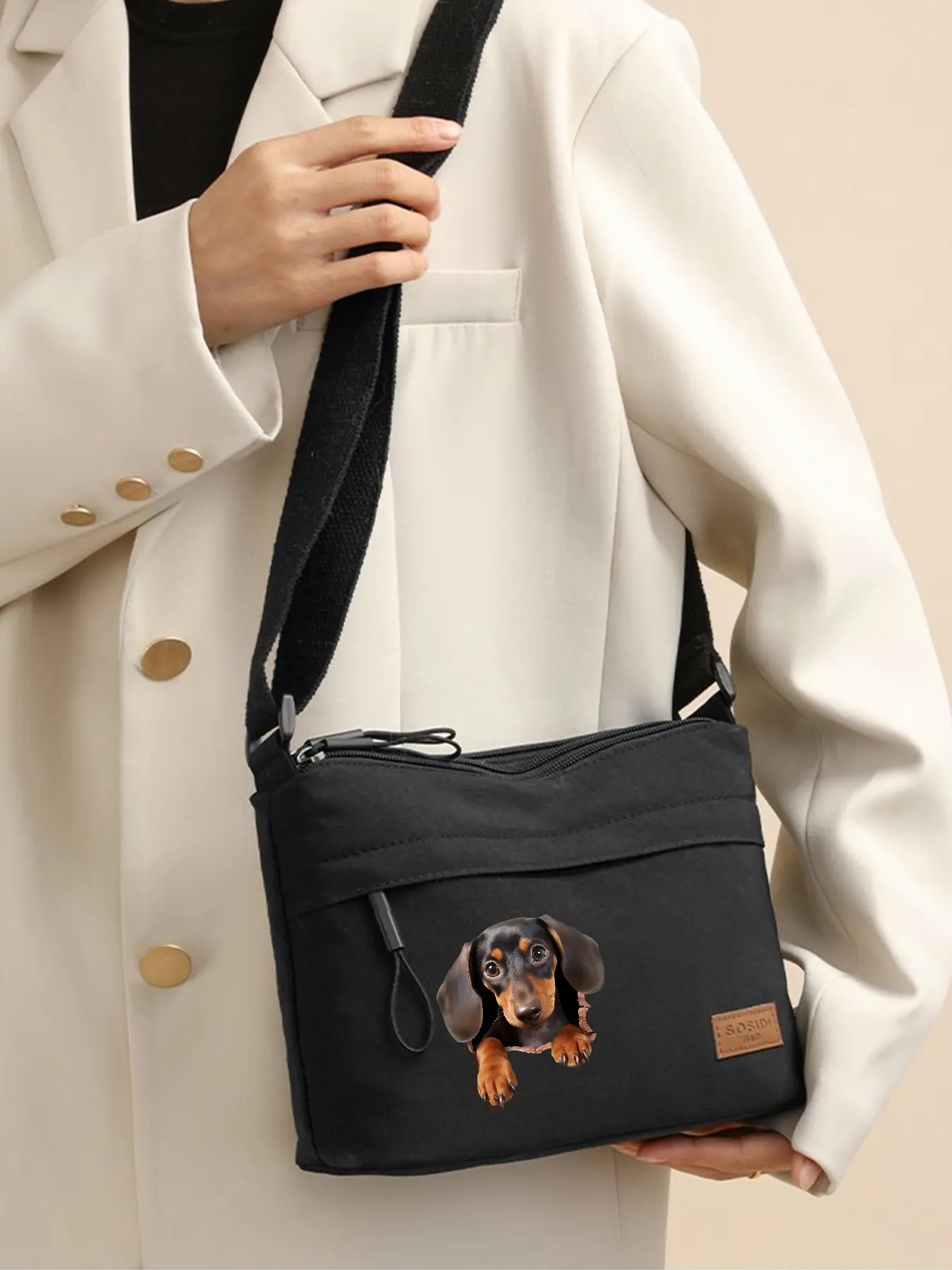 Dachshund Pattern Cross‑body Bags, Casual Shoulder Bags, Lightweight Phone Pouches/bags, Cosmetic Bags, Multi‑zipper Multi‑compartment Design, Ideal for Daily Shopping and Commuting, Adjustable Shoulder Straps, Perfect Gift Option, Trendy Fashion Item.