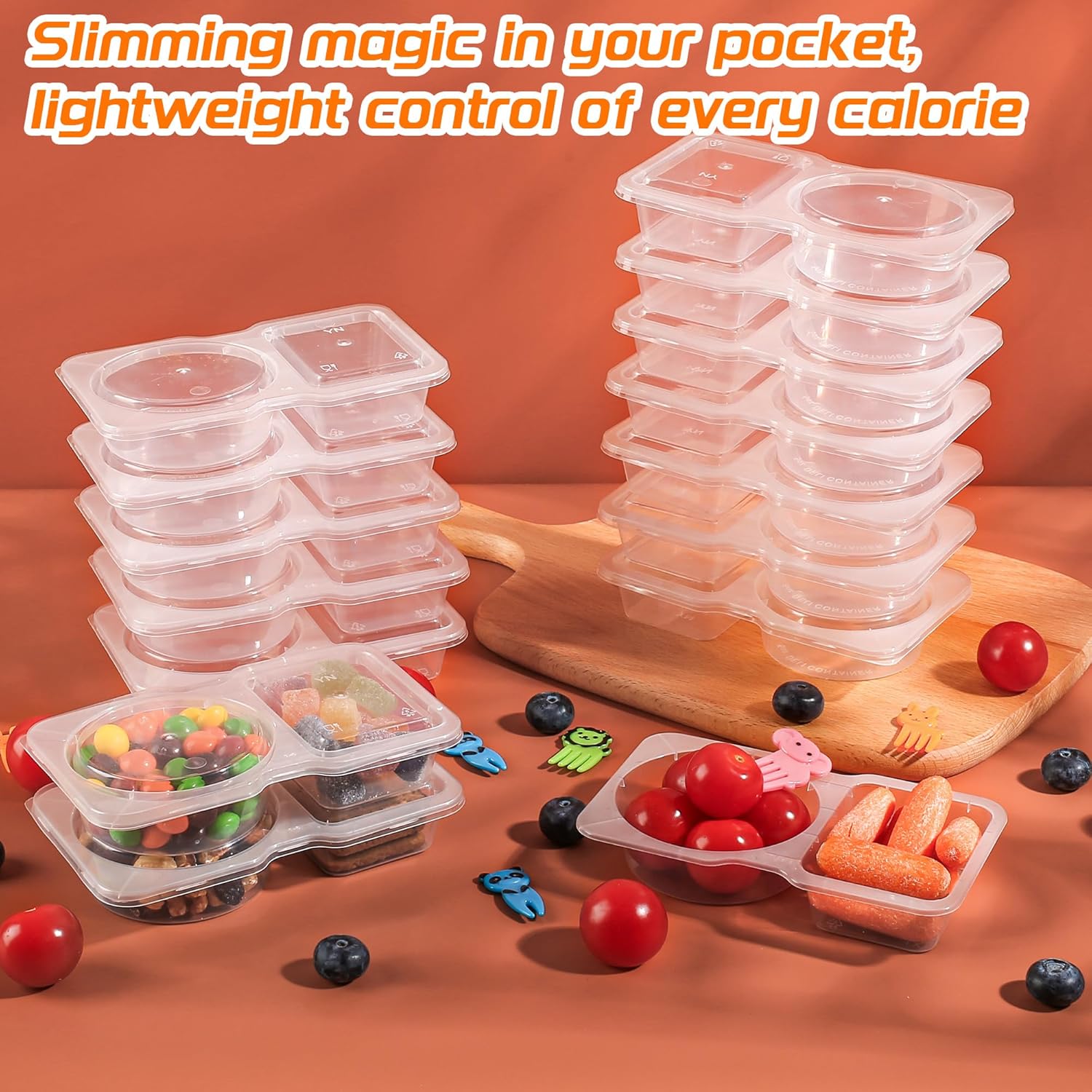 20PCS 40PCS Double Compartment Snack Containers Reusable Lids Snackle Box for Travel Camping Work Daily Use