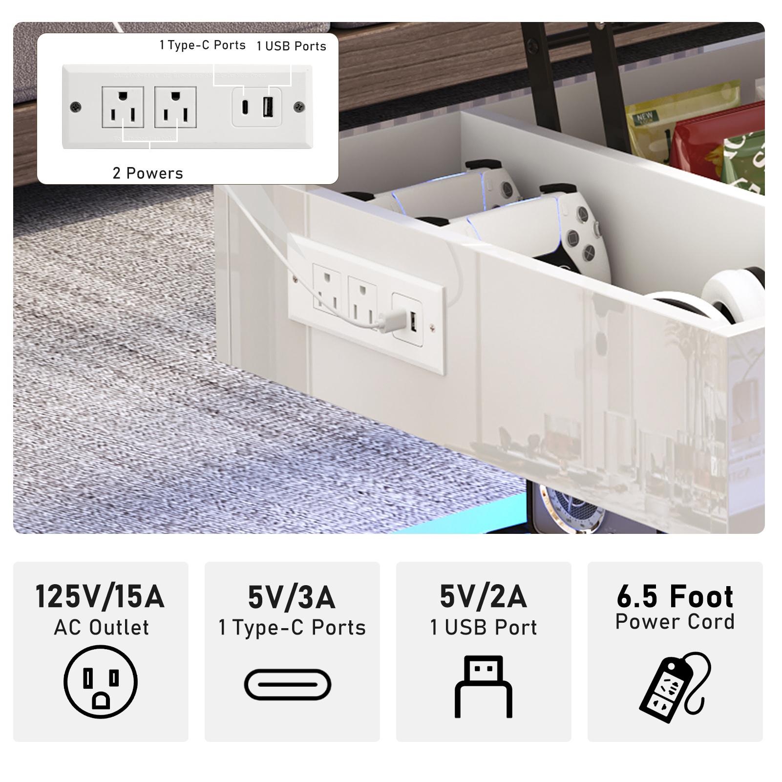 39.4"/47.2" Large Lift Top Coffee Table,Modern High Glossy LED Coffee Tables for Living Room with Storage,Black Living Room Tables for Living Room,Dining Room,Bedroom Home Office,APP LED Lights（Black/white）