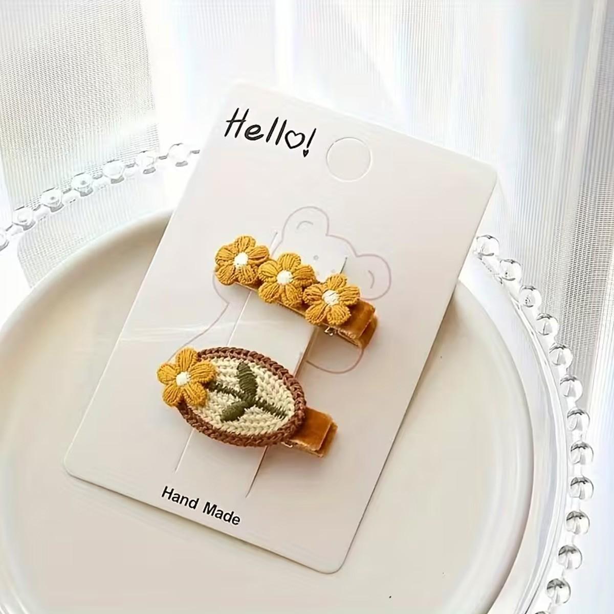 Handmade Woven Flowers Hair Clips, Girls' Knitted Flower Accessories, Perfect for Stylish & Daily Wear