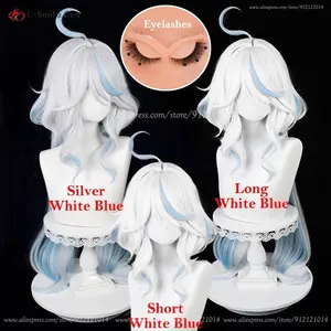 4 Styles Game Focalors Cosplay Wig Short White Blue Wig Cosplay Furina Anime Wigs Heat Resistant Synthetic Hair + Wig Cap