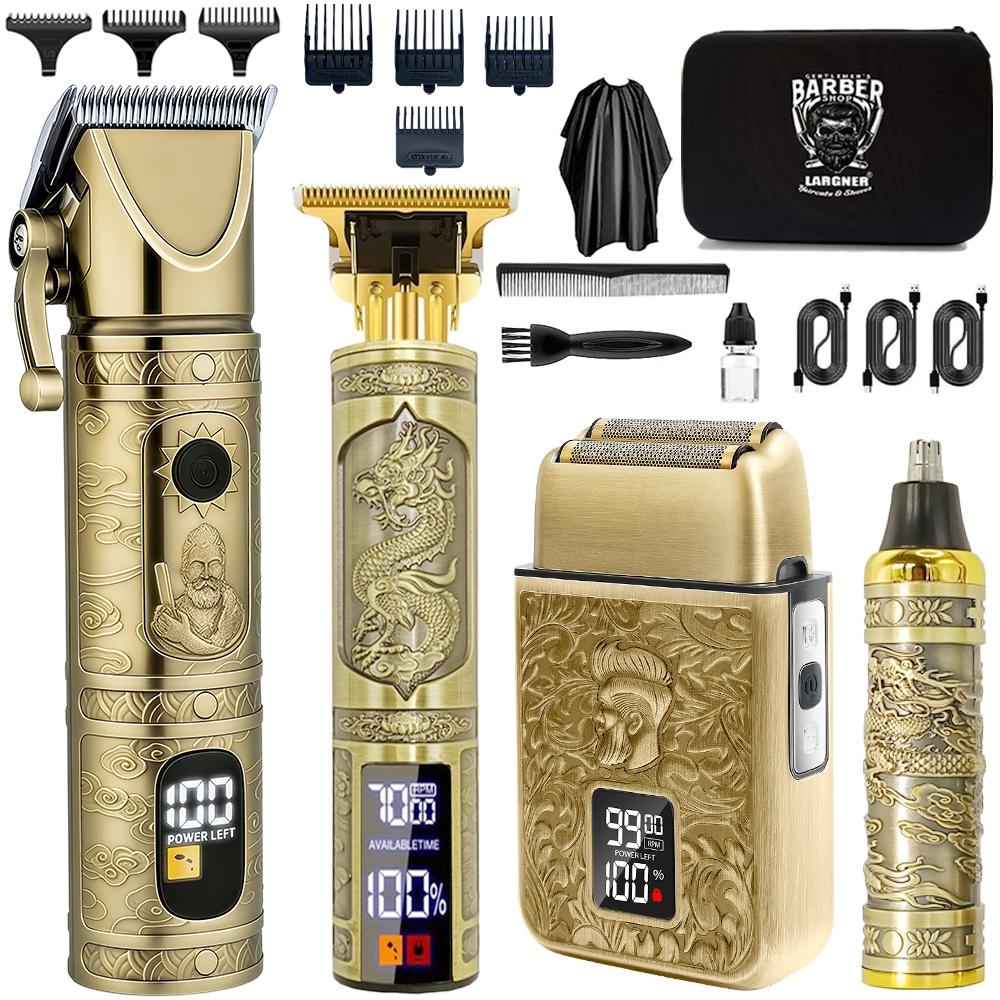 LCD Display Hair Clipper and Razor Set, Professional Cordless Hair Trimmer and Shaver with Guide Comb, Charging Cable and Cleaning Brush, Barber Hair Cutting Kit, Barber Clippers