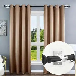 8-Piece No-Drill Telescopic Shower Curtain Rod Holder Pack, Thick Adhesive Rod Clip & Hook, Horizontal Fit, Easy Installation for Bathroom Window, Door Use
