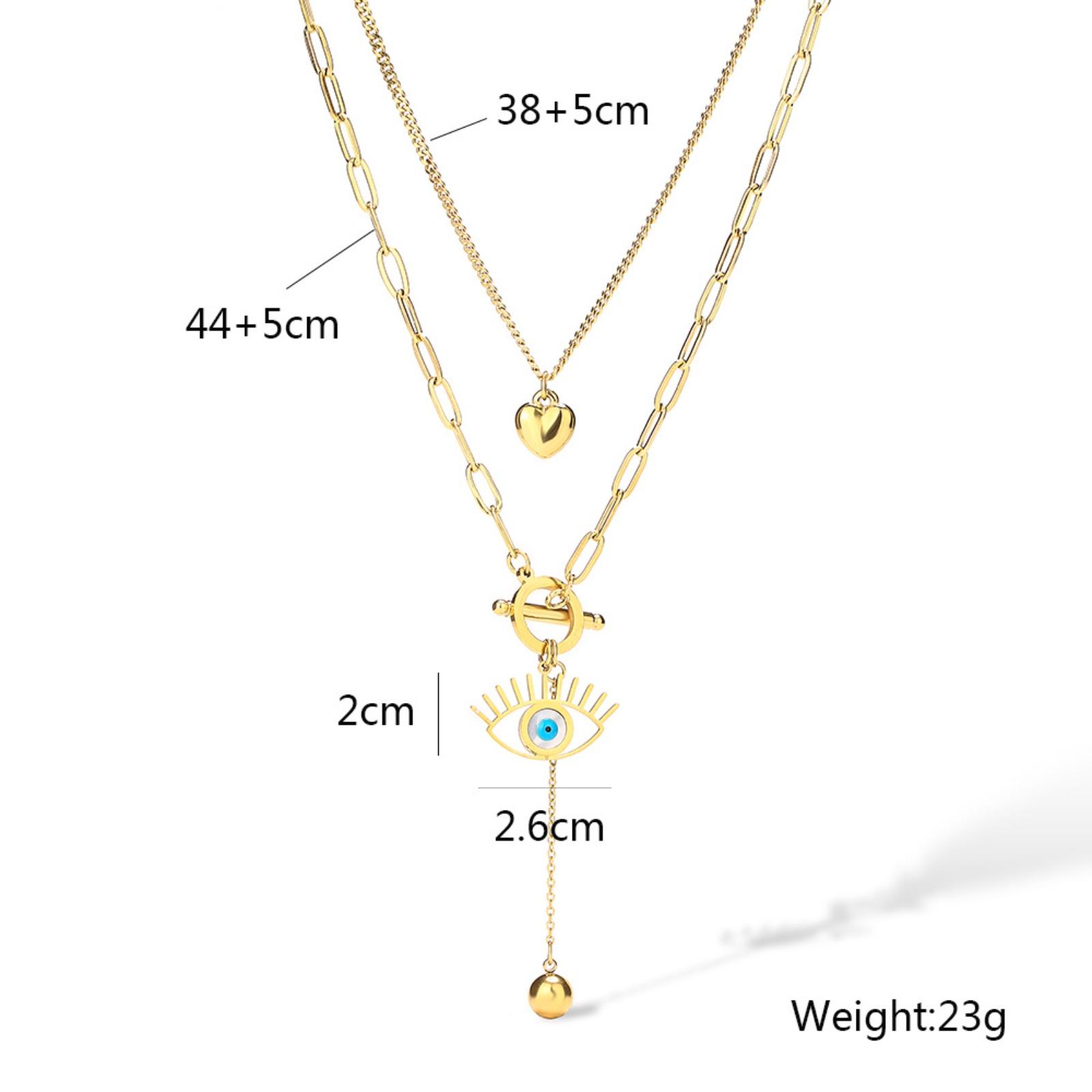 Women's Vintage Luxury Gold Evil Eye Bead Layered Titanium Steel Collarbone Chain, Sports & Outdoor Accessory