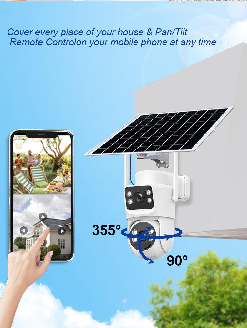 WiFi Solar Surveillance Camera 4K Ultra-Clear Dual-Lens Wireless Camera 8MP Network Remote WiFi Monitor