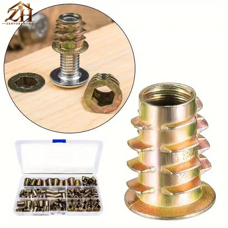 ZVHE 70/100pcs Threaded Inserts, Nut Combination Tool Kit Wooden Furniture, Zinc Alloy Furniture, Fastening Bolt Fastener Connectors, Hexagon Socket Screw Inserts M4/M5/M6/M8/M10