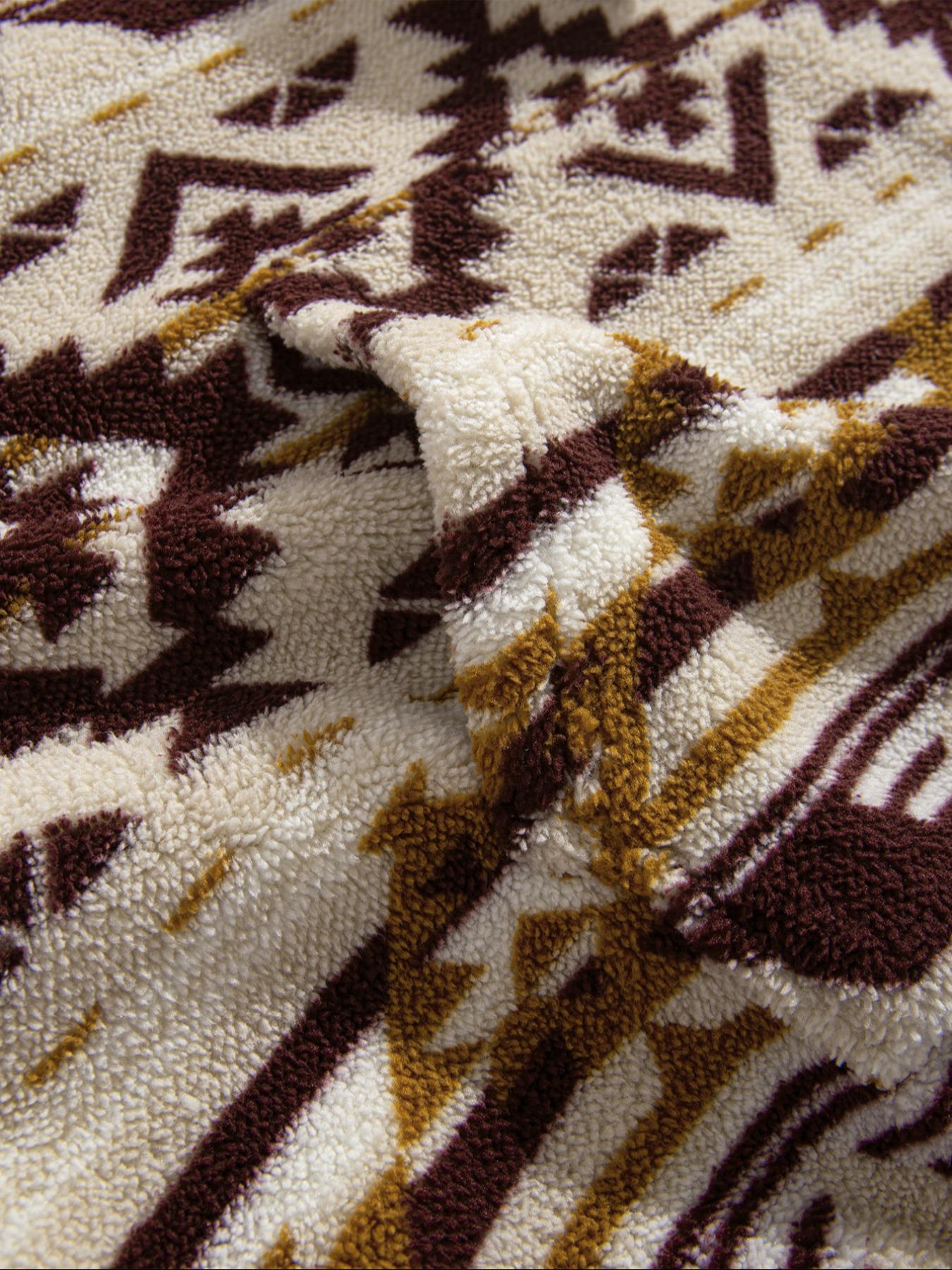 Men's Fleece Half-Zip Pullover Sweatshirt, Fall Winter Warm Hoodie, Casual Long Sleeve Top, Comfortable and Stylish Clothing, Ethnic Pattern Sweatshirts