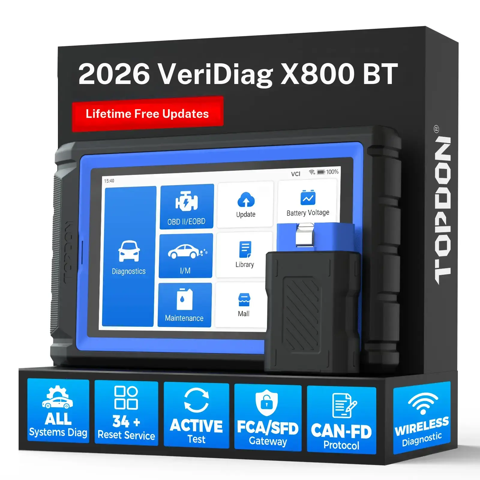 TOPDON OBD2 Scanner VeriDiag X800 BT, wireless bidirectional diagnostic tool with over 34 reset services, code reader for cars, improved version of AD800 BT/AD800 BT 2, lifetime free upgrades