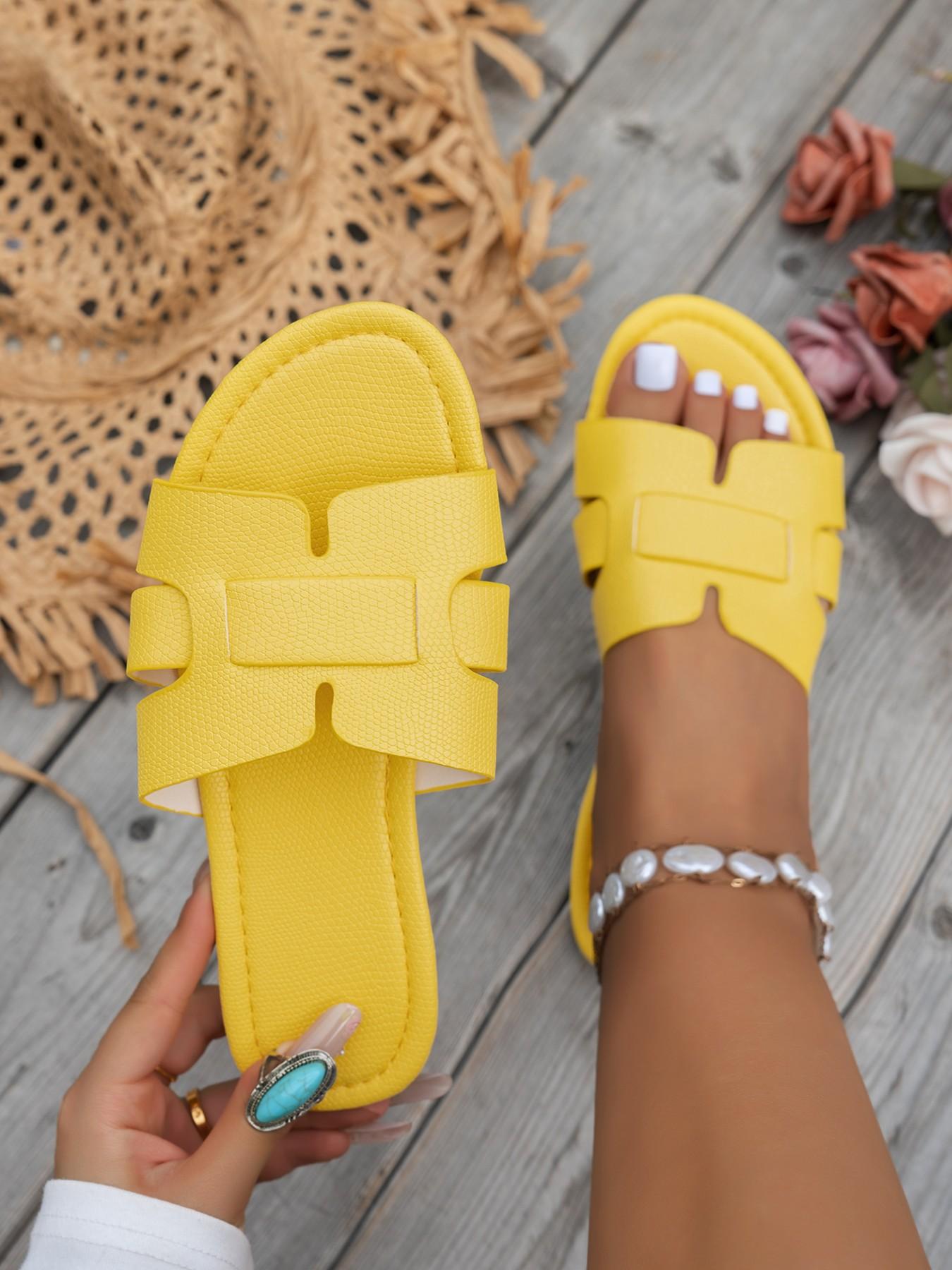 Women's Fashionable Plain Color Slide Sandals, Casual Comfortable Flat Sandals for Summer, Lightweight Breathable Shoes for Daily Wear