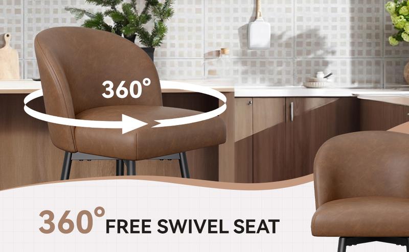 BarStools Set of 2,360° Swivel Barstools with High Back and Metal Legs,26" Height, Upholstered PU Leather Bar Chairs for Kitchen, Dining Room,Cafes